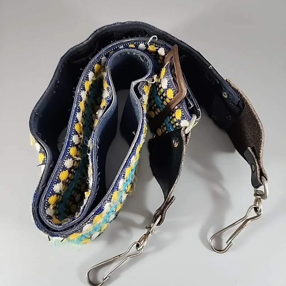 Vintage SLR Camera Strap 70s Hippie Woven Yellow White Blue
